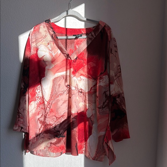 Alfani Tops - Alfani Red and Pink Graphic Tie Front Blouse